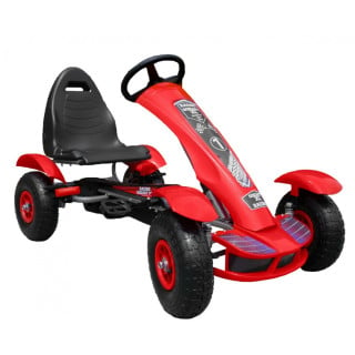 Gokart na pedały Racing XL dla dzieci 3+ Czerwony + Pompowane koła + Regulacja fotela + Wolny bieg