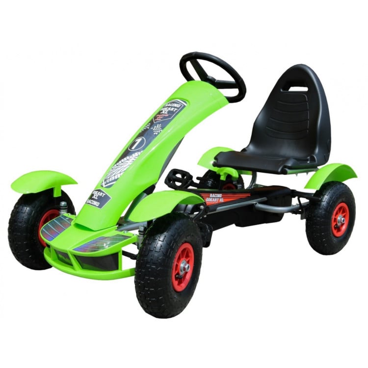 Gokart na pedały Racing XL dla dzieci 3+ Zielony + Pompowane koła + Regulacja fotela + Wolny bieg