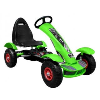 Gokart na pedały Racing XL dla dzieci 3+ Zielony + Pompowane koła + Regulacja fotela + Wolny bieg