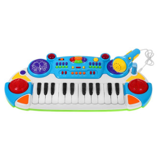 Niebieski zestaw muzyczny Keyboard + Werble + Mikrofon dla dzieci 3+ Światła + Dźwięki 2 oktawy