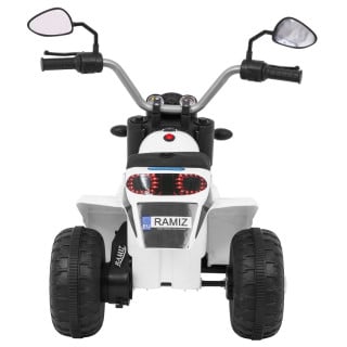 Motorek MiniBike na akumulator dla dzieci Biały + Dźwięki + Światła LED + Ekoskóra