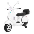 Skuter Vespa elektryczny dla dzieci Biały + Kółka pomocnicze + Audio + Ekoskóra + EVA + Wolny Start