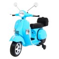Skuter Vespa elektryczny dla dzieci Niebieski + Kółka pomocnicze + Audio + Ekoskóra + EVA + Wolny Start