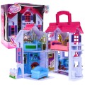Rozkładana Domek dla dzieci 3+ Fioletowy + Figurki rodziny + Piesek + Meble + 2 piętra