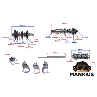 Transmisija / Pavarų dežės dantračių komplektas ATV 200 W + Transmisijos šakės LONCIN