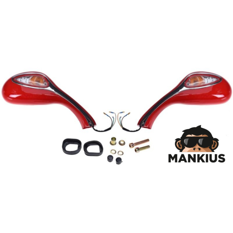 MIRROR SET, REAR VIEW N.A.125 W/TURN INDICATORS RED M8