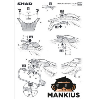 FITTING, ALU SIDE CASE 4P SHAD TERRA FOR HONDA X-ADV