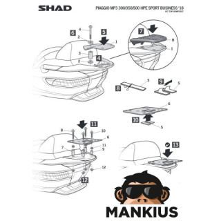 FITTING, TOP CASE SHAD FOR PIAGGIO MP3 350 500 HPE SPORT BUSINESS 2018