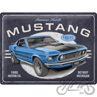 TIN SIGN 30x40 FORD MUSTANG 1969 BLU 23321