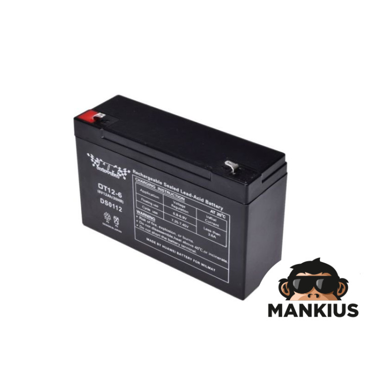 BATTERY, GEL 12Ah WM MOTOR 6 VOLT OT12-6 FOR UPS AND TOYS