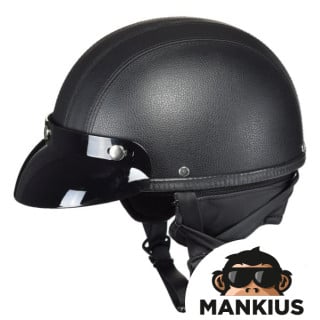 HELMET AWINA OPEN FACE LEATHER-LOOK L TN8689 BLACK