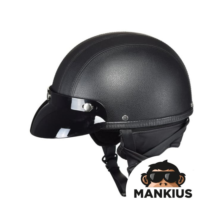 HELMET AWINA OPEN FACE LEATHER-LOOK L TN8689 BLACK