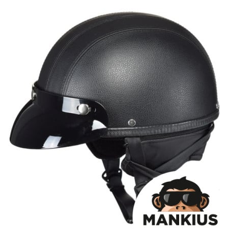 HELMET AWINA OPEN FACE LEATHER-LOOK M TN8689 BLACK