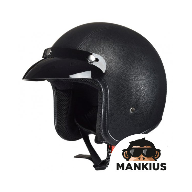 HELMET AWINA OPEN FACE XXXS TN8658 BLACK LEATHER-LOOK W/O ECE