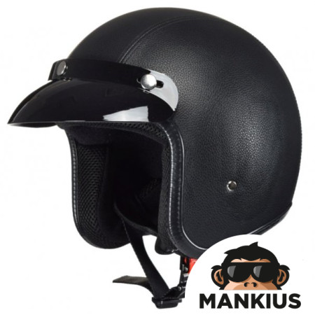 HELMET AWINA OPEN FACE XXXS TN8658 BLACK LEATHER-LOOK W/O ECE