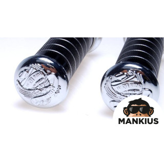 GRIPS, HANDLEBAR METAL ENGRAVED CAP EAGLE BLACK