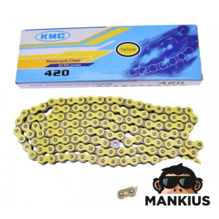 CHAIN, DRIVE KMC 138 LINKS 420 YELLOW