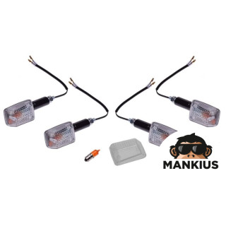 LAMP, TURN SIGNAL MINI BLACK, CLEAR LENS, LONG 4PCS+EXTRAS