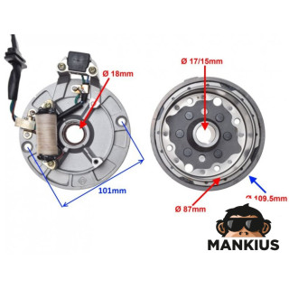 GENERATOR IGNITER SET, STATOR + FLYWHEEL XY140 ENGINE