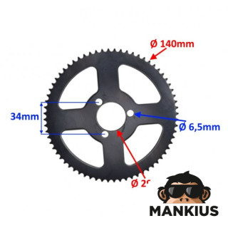 SPROCKET, REAR T 68 140 ( 25H ) FOR POCKET BIKE, MINI ATV