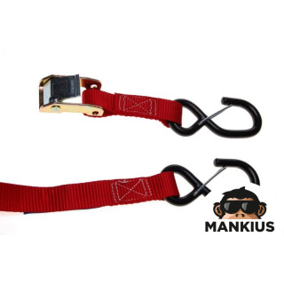 STRAP SET, MOTORCYCLE TIE DOWN 2,4cmx183cm 272kg RED, 2PCS