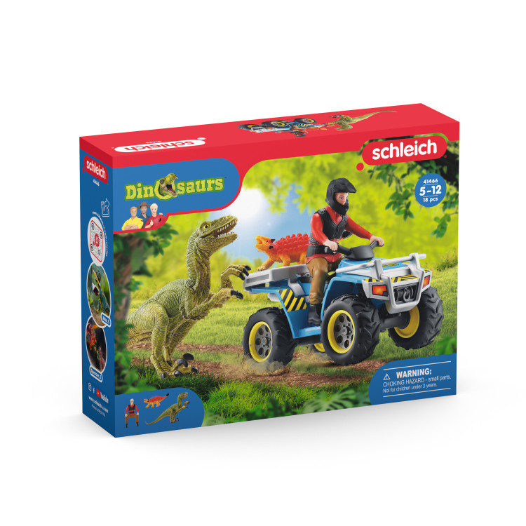 SCHLEICH DINOSAURS Pabėgimas nuo velociraptoriaus keturračiu