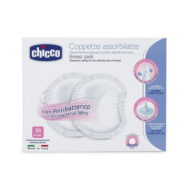 CHICCO Antibakteriniai krūtų įklotai, 30vnt.