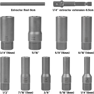 Pažeistų veržlių atsukėjų 3/8'' rinkinys 11vnt. (6-19mm)