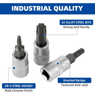 Galvučių su antgaliu rinkinys 1/4" (T-10-T-60)(torx) 9vnt.