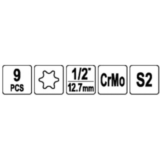 1/2" Galvučių smūginių su antgaliais rinkinys (torx) (9vnt)