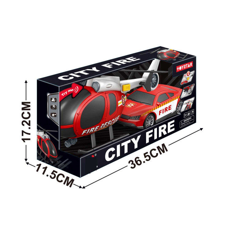 Helicopter + Fire Department Car Set