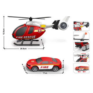 Helicopter + Fire Department Car Set