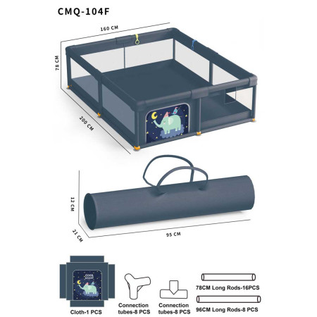 Soft Baby Playpen Rectangle Night Elephant