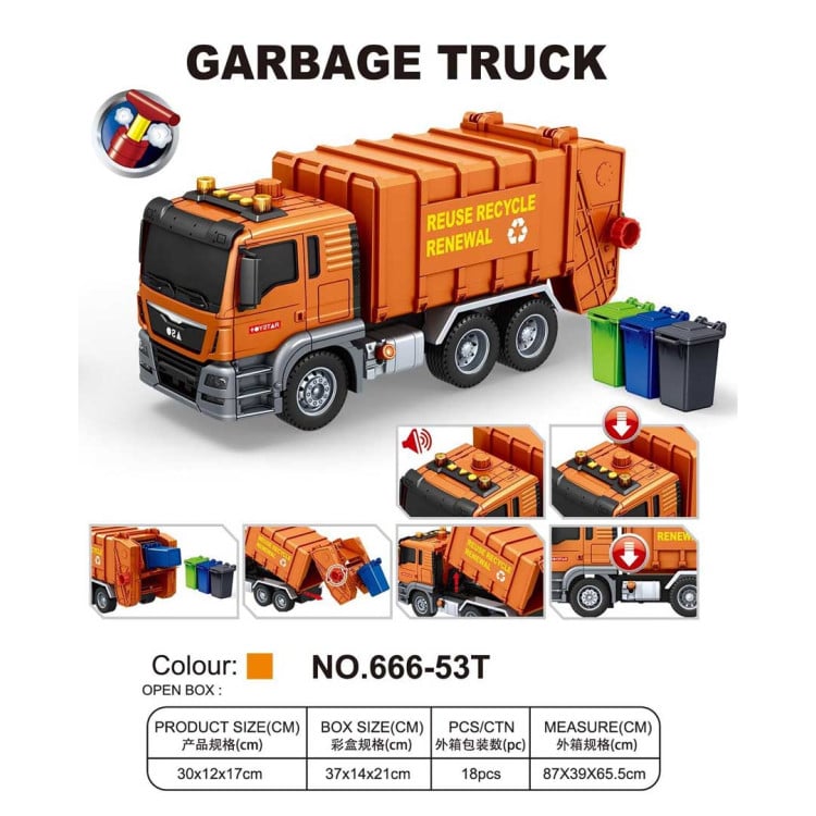 Orange Garbage Truck with Sound Function + Accessories