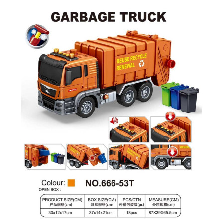 Orange Garbage Truck with Sound Function + Accessories