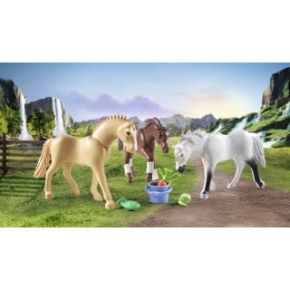 PLAYMOBIL WORLD OF HORSES Trys žirgai su balnais 71356