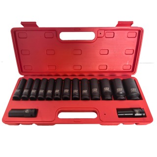 1/2" Prailgintų smūginių galvučių rinkinys 15vnt. (10-32mm) 12-kampės