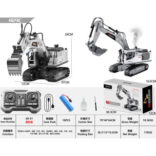 R/C Excavator with Smoke, Lights and Sound Function White