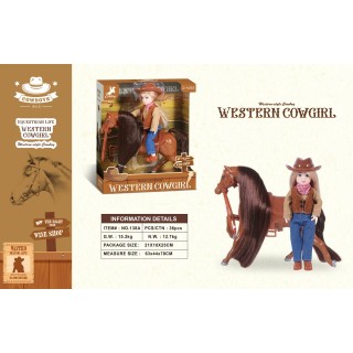 Brown Pony with Cowgirl