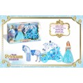 Blue coach with white horse + princess doll