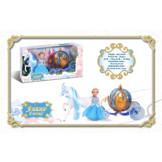 Blue coach with white horse + Little princess doll