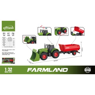 Green Tractor with Lights & Sound Function 1:32 + Red Trailer