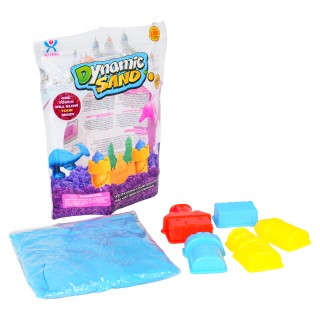 Blue kinetic sand with 5 castle-shaped moulds